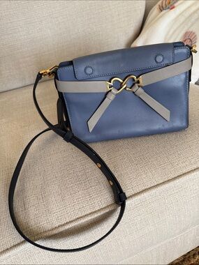 kate spade Blue Leather Crossbody with Gray Trim & Black Strap